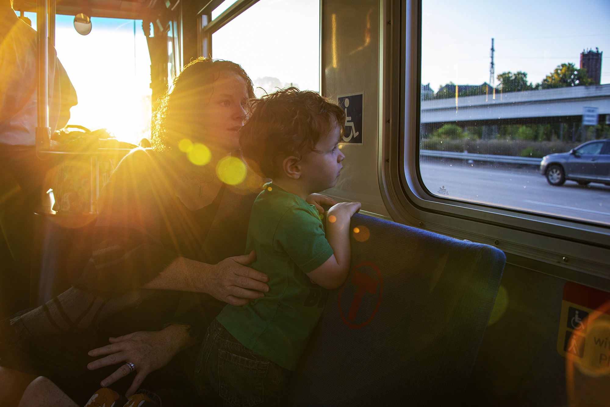 Terry Crunk and her son Finn, riding Route 758 during a recent commute to downtown Minneapolis. Terry Crunk and her son Finn, riding Route 758 during a recent commute to downtown Minneapolis.