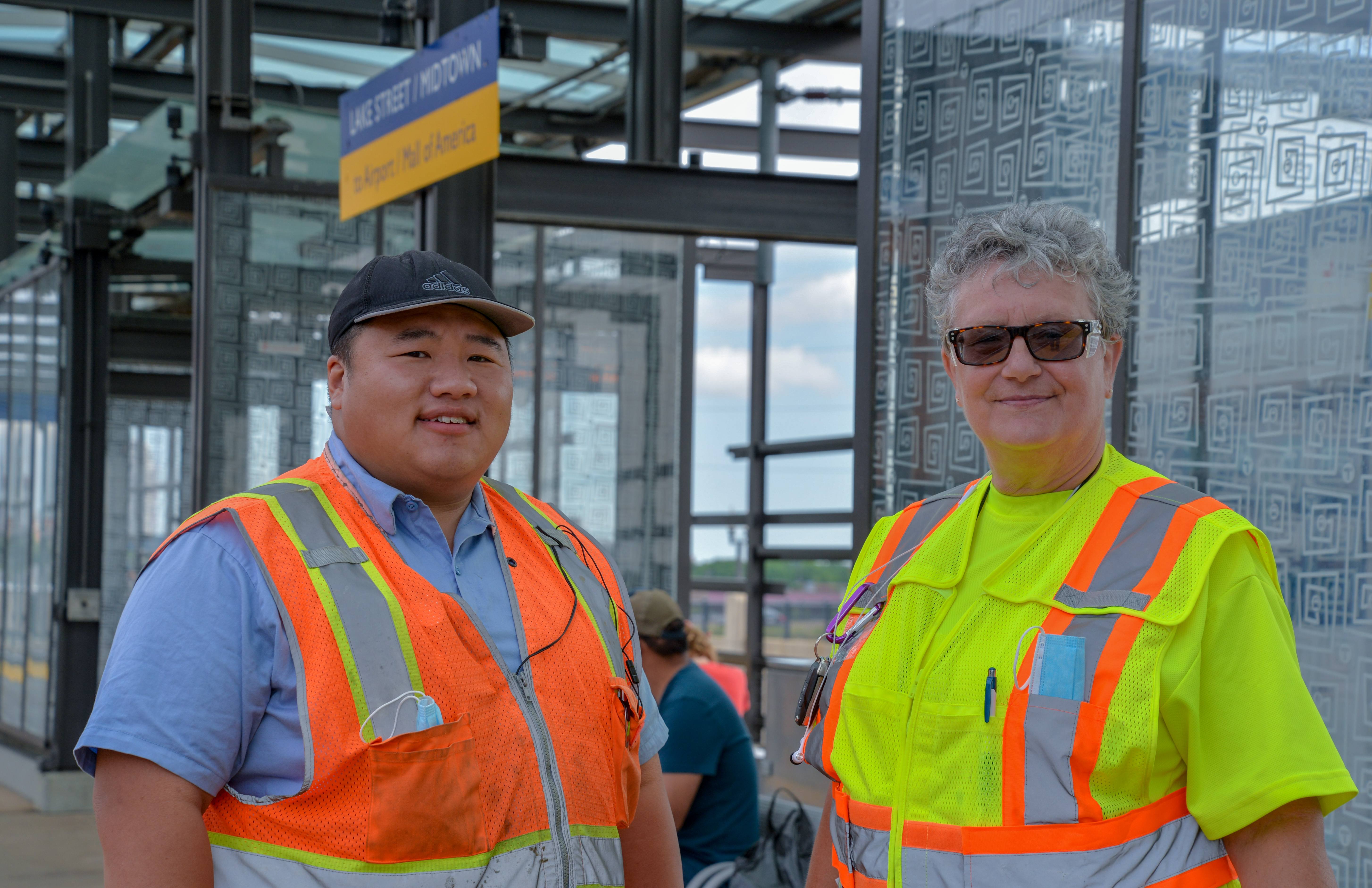 Public Facility Workers Chang Yang and Julie Mickus at the Lake Street Station. Public Facility Workers Chang Yang and Julie Mickus at the Lake Street Station.