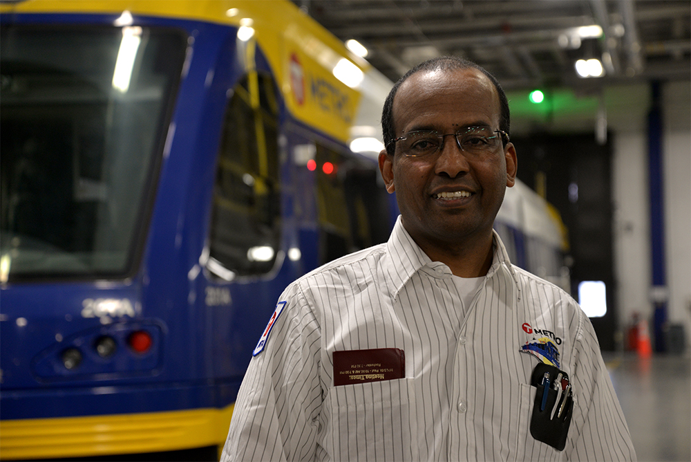 Train Operator DJ Gonte at the Green Line's Operations & Maintenance Facility in St. Paul. Train Operator DJ Gonte at the Green Line's Operations & Maintenance Facility in St. Paul.