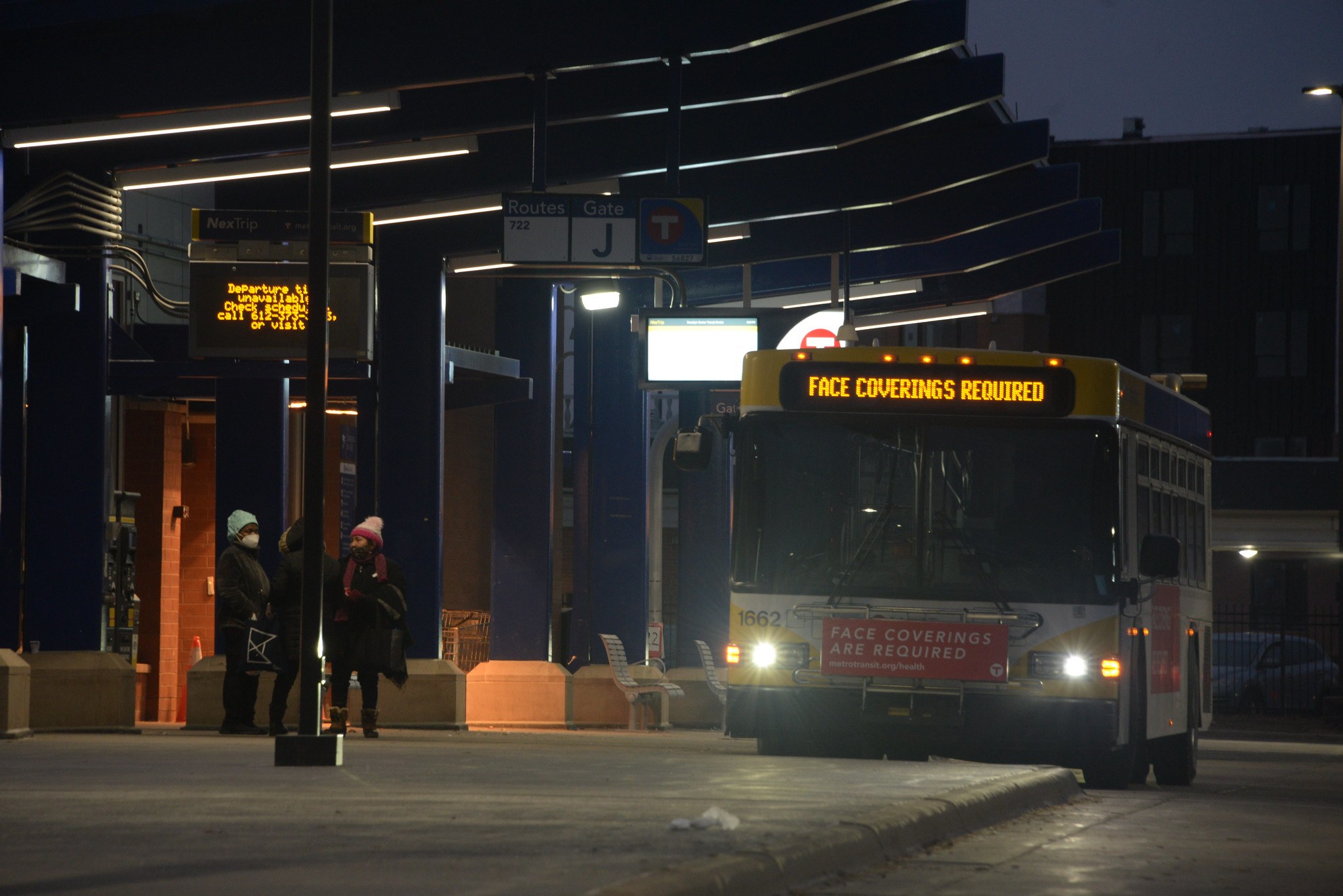 A bus at the Brooklyn Center Transit Center. A bus at the Brooklyn Center Transit Center.
