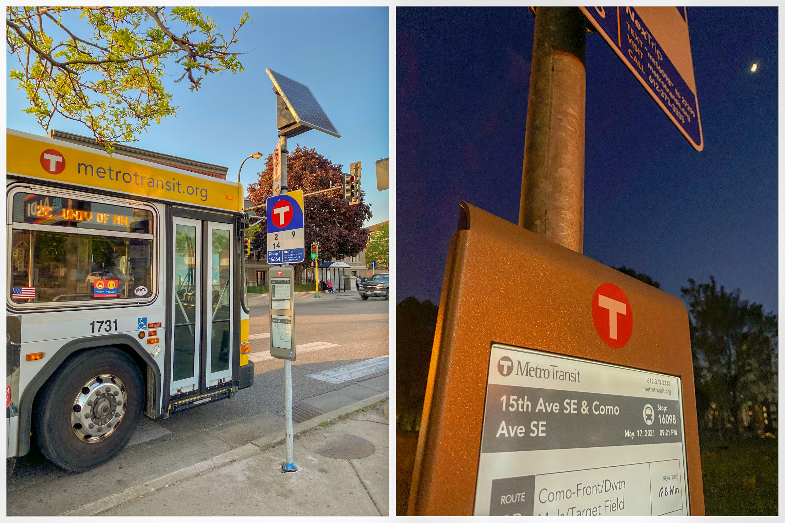 Real-time signs at bus stops. Real-time signs at bus stops.