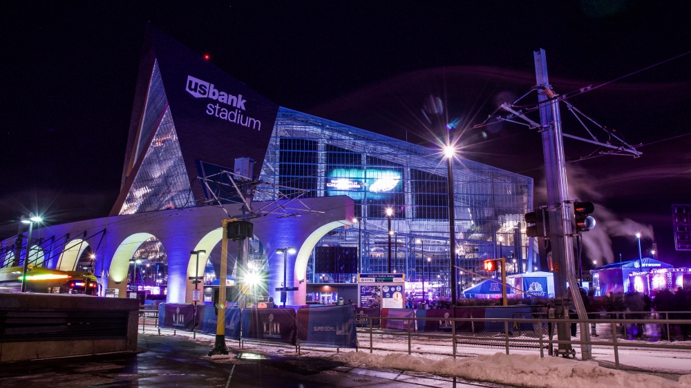 U.S. Bank Stadium Station, shortly before Super Bowl LII. U.S. Bank Stadium Station, shortly before Super Bowl LII.