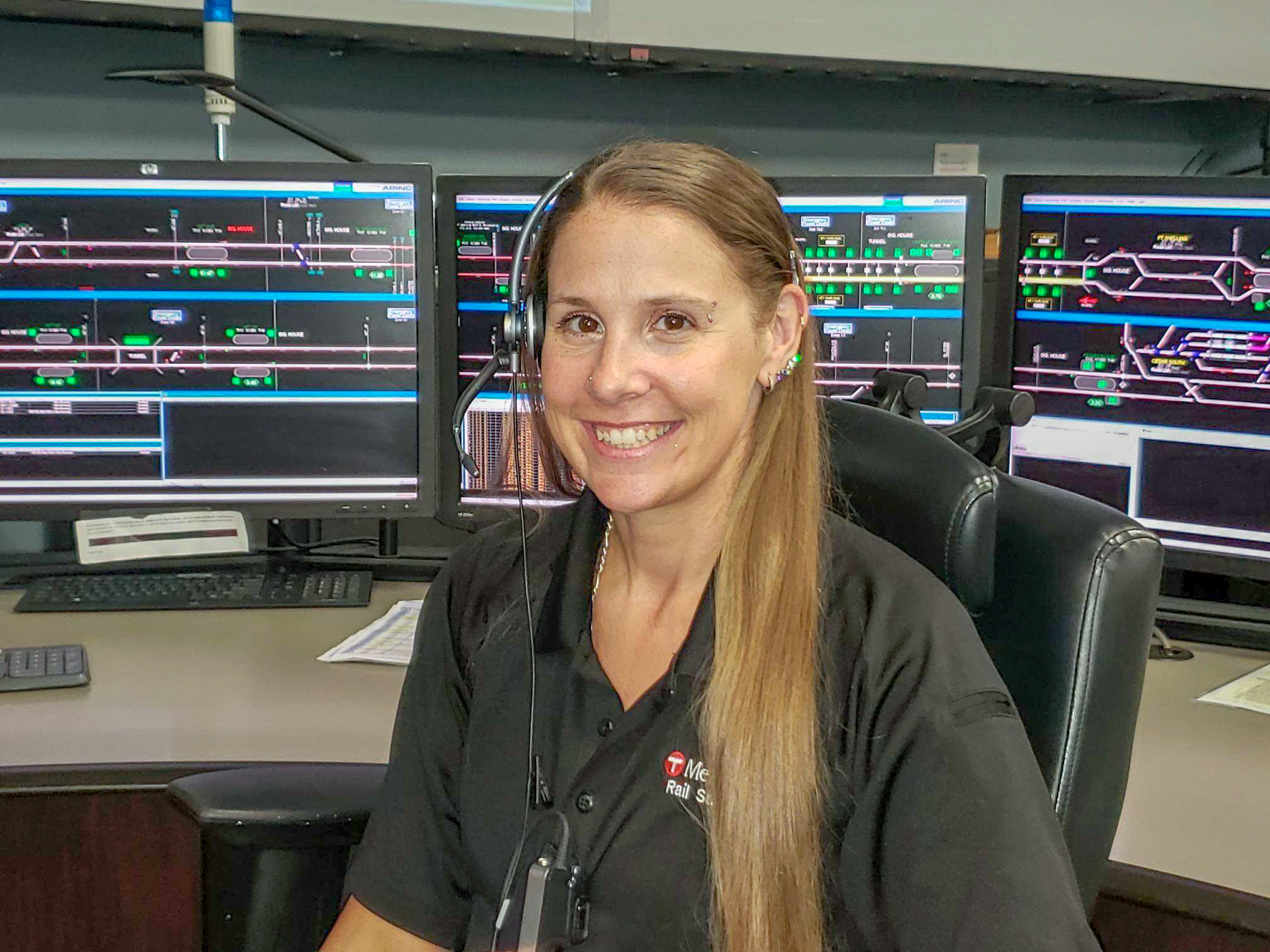 Rail Supervisor Jennifer Schultz in the Rail Control Center. Rail Supervisor Jennifer Schultz in the Rail Control Center.
