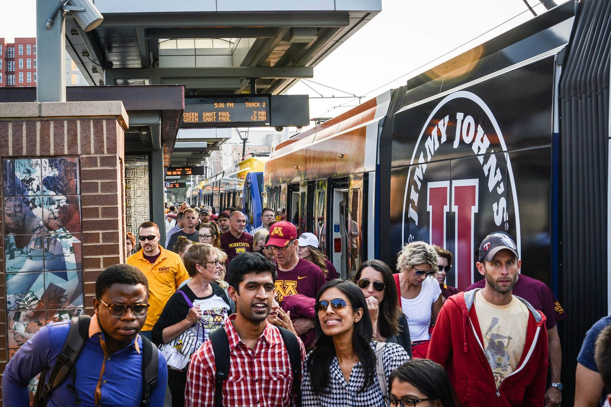Passengers exit a Green Line train at Stadium Village Station in Minneapolis. Passengers exit a Green Line train at Stadium Village Station in Minneapolis.