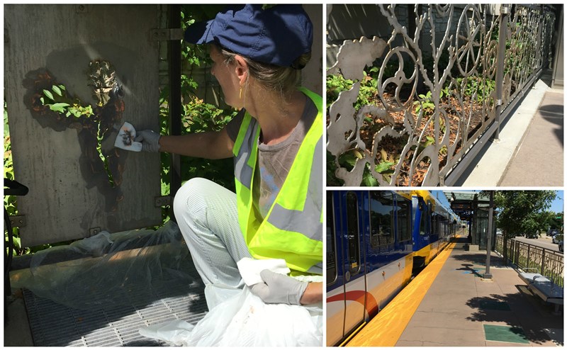 Conservators are hard at work repairing and cleaning the public art along Metro Transit’s rail lines and transit shelters. With more than 70 pieces of art, the agency owns one of the largest collections in the state. Conservators are hard at work repairing and cleaning the public art along Metro Transit’s rail lines and transit shelters. With more than 70 pieces of art, the agency owns one of the largest collections in the state.