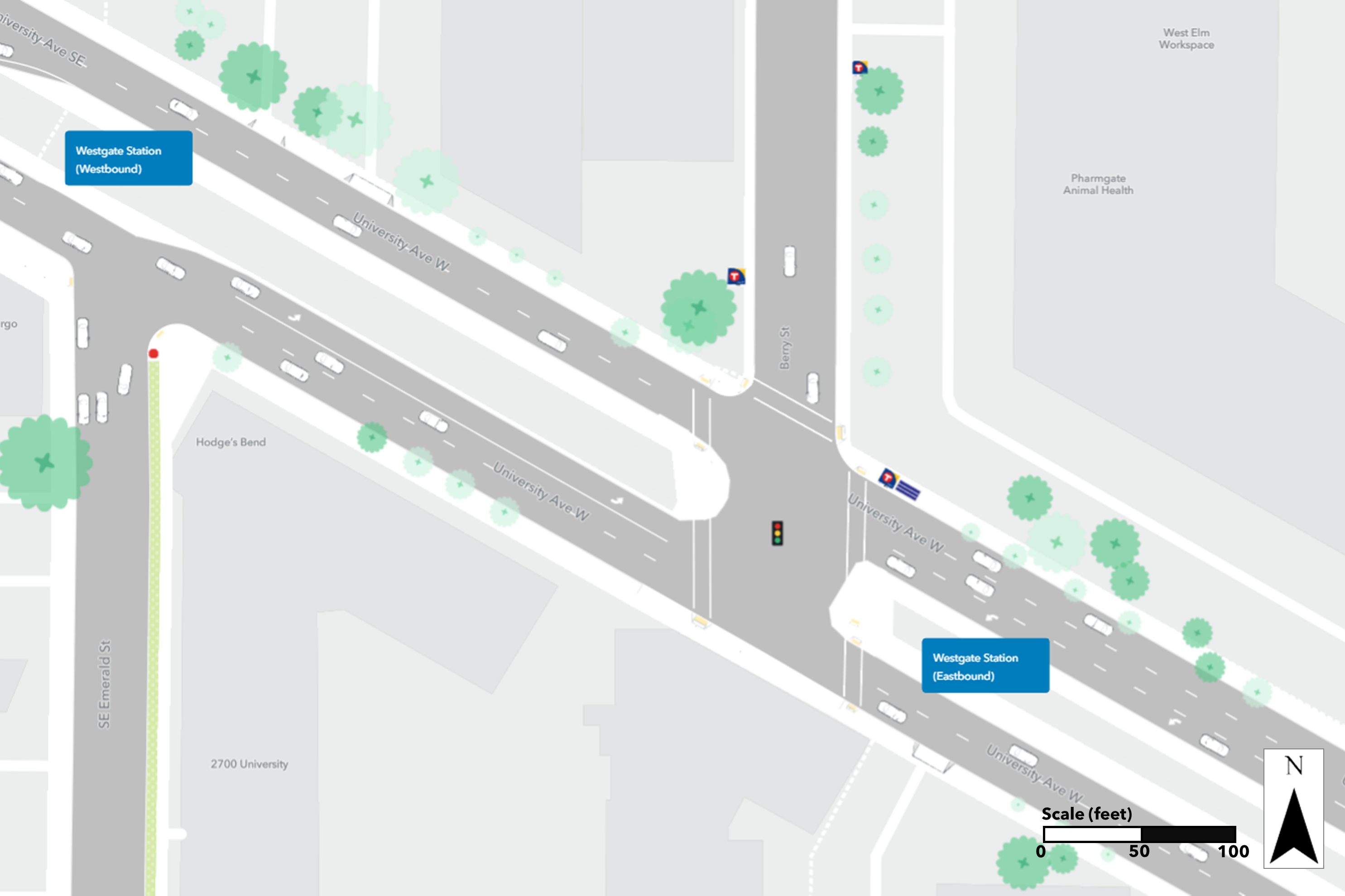 Existing condition at the University & Berry Station area.